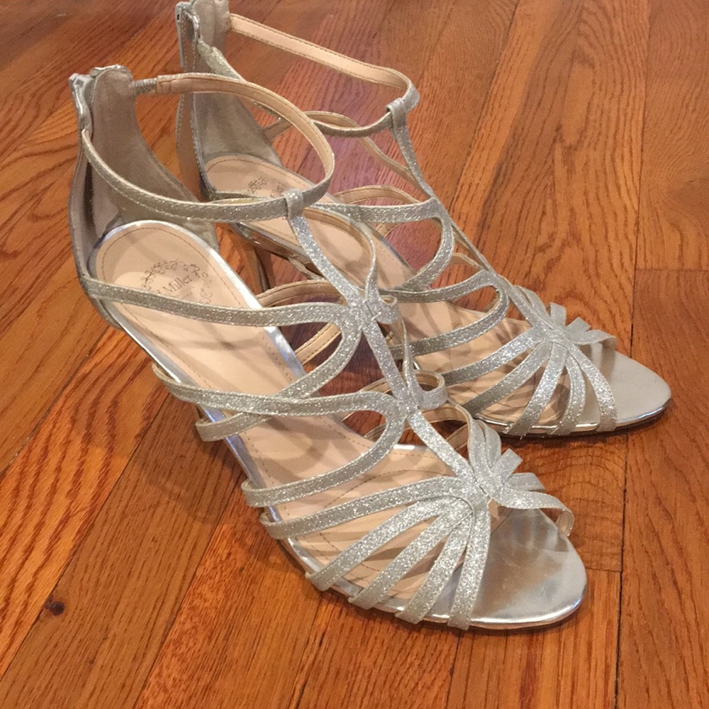 J Miller Size 9 silver heels